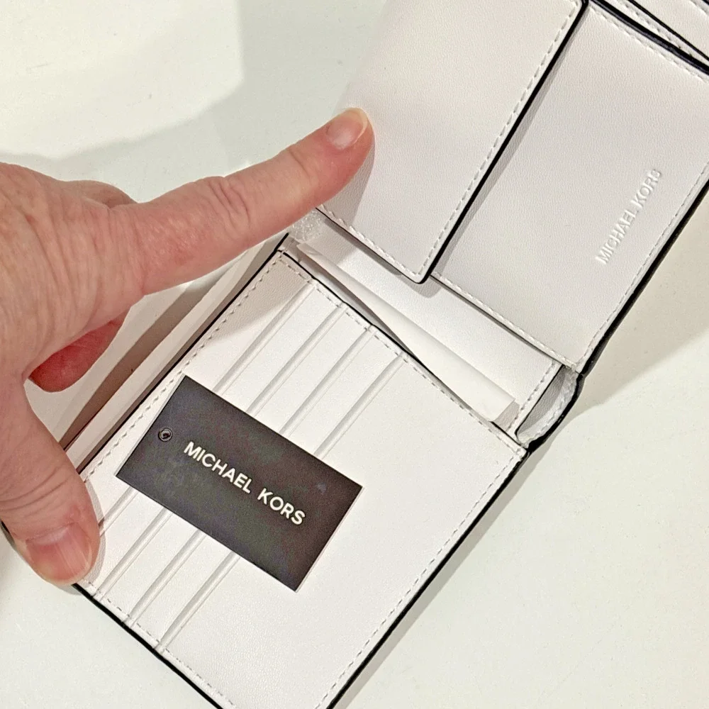 Michael Kors Cooper Logo and Striped Billfold White Palm Green Unisex Wallet - Picture 6 of 12